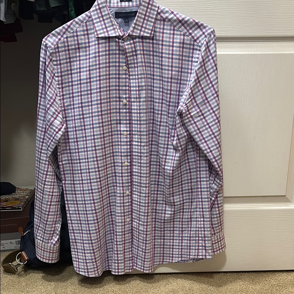 Men's Checkered Shirt - Purple and White